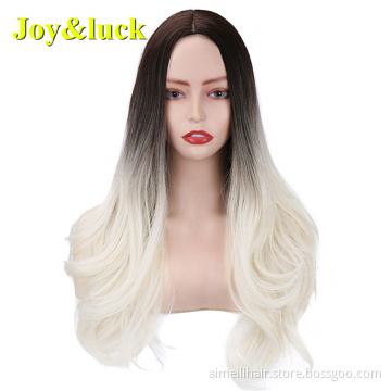 Wholesale Price Women Wig Daily Life Or Party Natural Long Curly Hairstyle Brown Ombre Linen Water Waver Ladies Synthetic Wigs